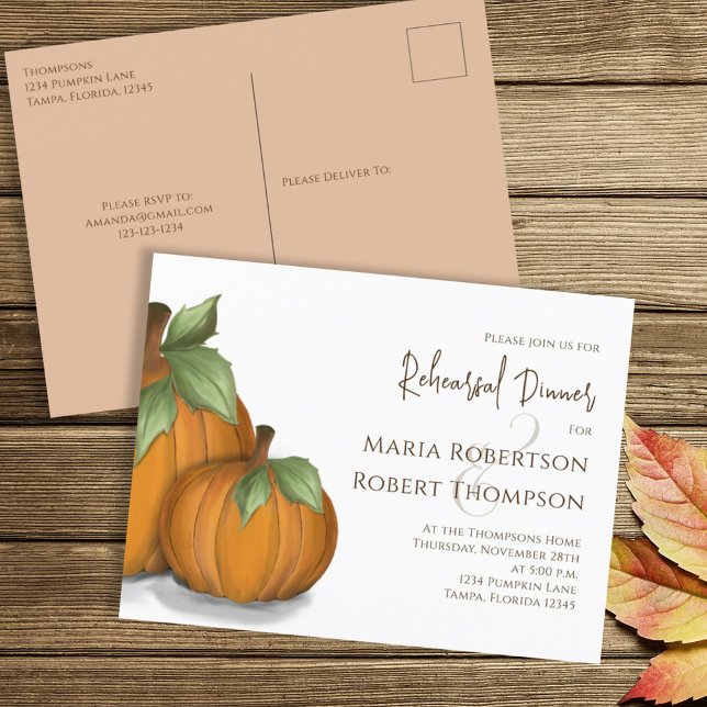 Autumn Elegant Pumpkins Rehearsal Dinner Fall Post Postcard (Creator Uploaded)
