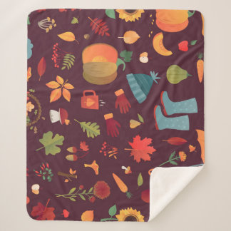 Autumn elements, dark background, vintage sherpa blanket