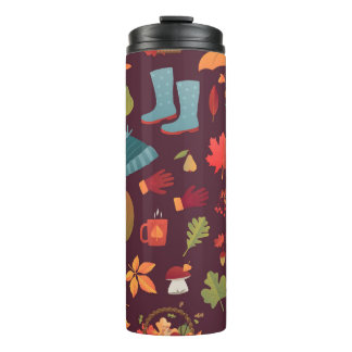 Autumn elements, dark background, vintage thermal tumbler