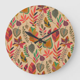 Autumn Elements: Vibrant Vintage Pattern Large Clock