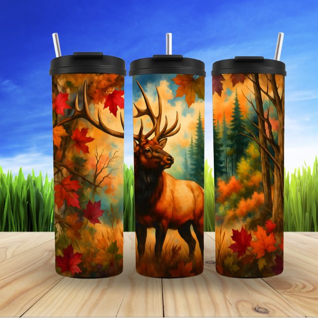 Autumn Elk, Vibrant Forest Scene Thermal Tumbler (Creator Uploaded)