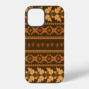 Autumn embroidered cross-stich retro striped backg iPhone 12 case