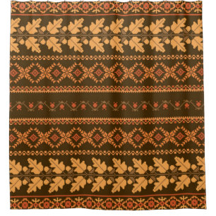 Autumn embroidered cross-stich retro striped backg shower curtain