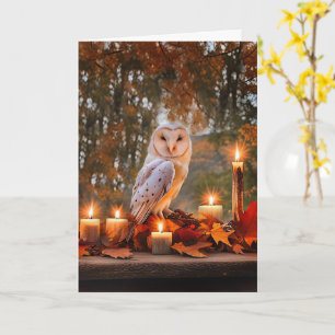 Autumn Equinox Barn Owl and Candles Fall Colours Card