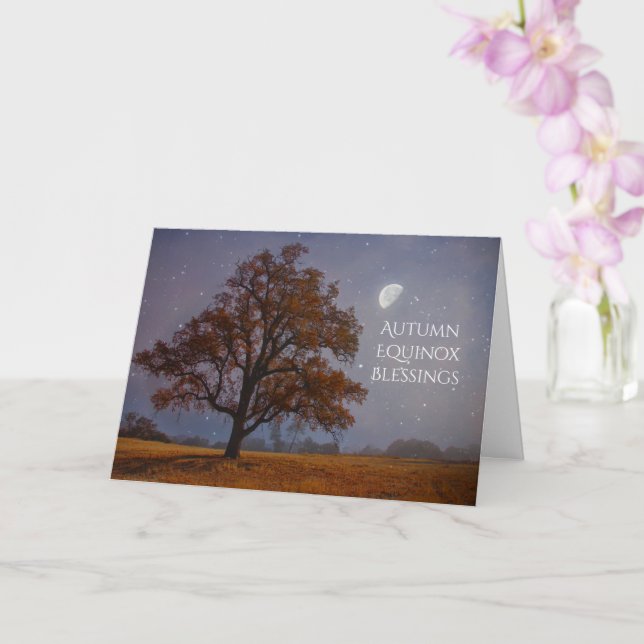 Autumn Equinox Mabon Beautiful Oak Tree Blessings  Card (Orchid)