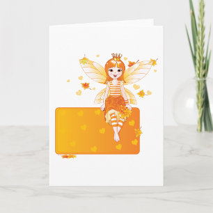 Autumn Fairy Princess with Orange Leaves and Crown Card