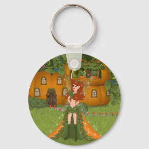 Autumn Fairy Pumpkin Cottage Key Ring