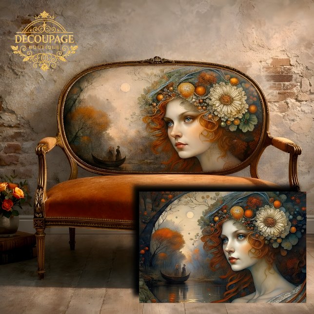 Autumn Fairy Queen River Fantasy Decoupage Tissue Paper (Autumn Fairy Queen Mystical Fantasy Decoupage Tissue Paper Mockup )