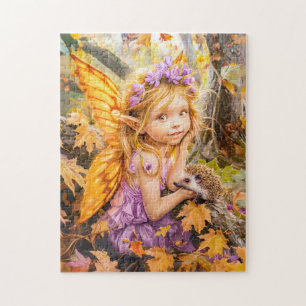 Autumn Fairy with Hedgehog Friend Jigsaw Puzzle