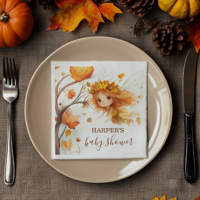 Autumn Fairy Woodland Napkin (Step into an enchanting autumn forest where fairies flutter, and woodland creatures play. )