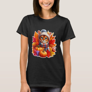 Autumn Fall Abyssinian Cat Owner Thanksgiving Mum  T-Shirt