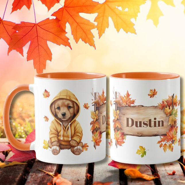 Autumn Fall Animal Adorable Dog Personalised Mug (Creator Uploaded)