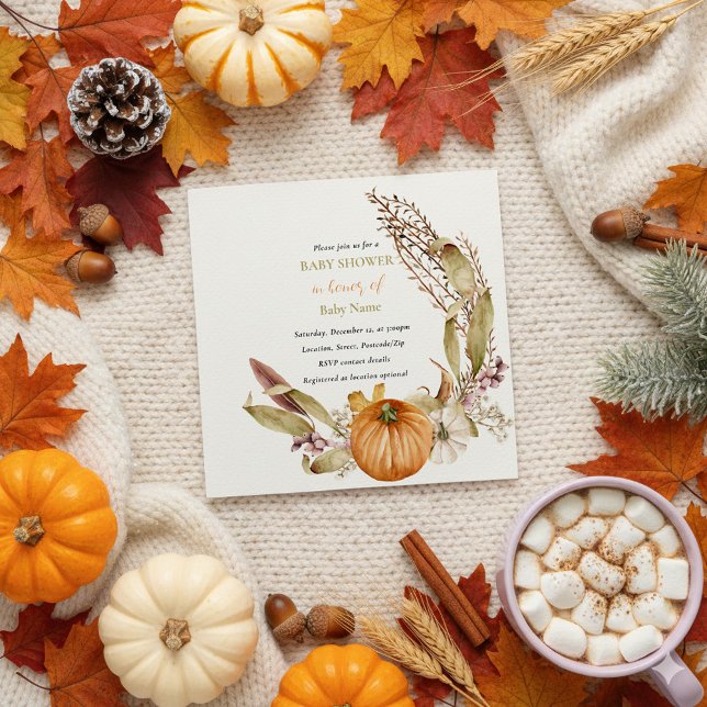 Autumn fall baby shower invitation (Autumn fall pumpkin baby shower invitation.)