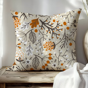 Autumn Fall Berries Leaves and Branches Pattern Cushion