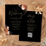 Autumn Fall Black And Gold QR Code Wedding Invitation<br><div class="desc">This elegant autumn fall wedding invitation can be personalised with your information in chic typography with your wedding website details and your QR code on the reverse. Designed by Thisisnotme©</div>