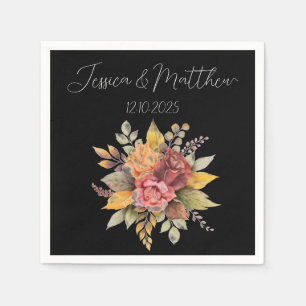 Autumn Fall Black Rustic Watercolor Wedding Napkin