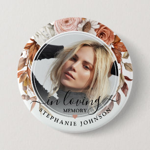 Autumn Fall Bloom In Loving Memory Photo Memorial 7.5 Cm Round Badge