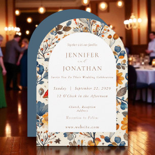 Autumn Fall Blue Seasonal Wedding Invitation