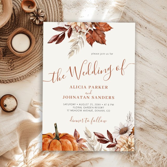 Autumn fall boho botanical cream wedding invitation (Creator Uploaded)