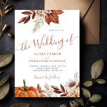 Autumn fall boho botanical foliage wedding invitation<br><div class="desc">Modern rustic watercolor botanical flowers,  pumpkin,  foliage,  and dried leaves making a chic autumn fall elegant wedding invitation with a trendy handwriting calligraphy script and earthy terracotta beige colour palette.                  Easy to personalise it with your details!</div>