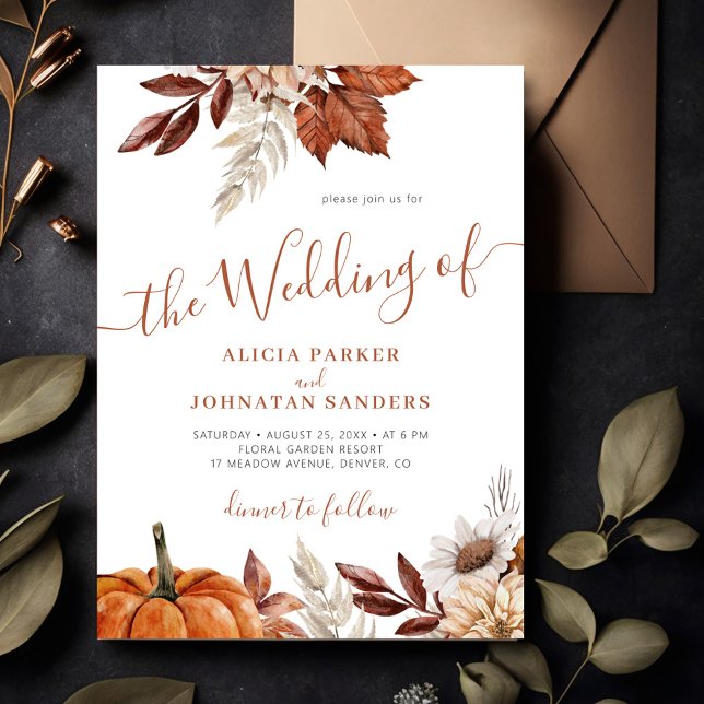 Autumn fall boho botanical foliage wedding invitation (Creator Uploaded)