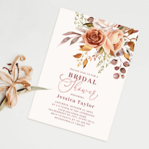 Autumn Fall Boho Flower Watercolor Bridal Shower Invitation