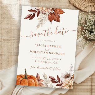 Autumn fall boho foliage terracotta wedding save the date
