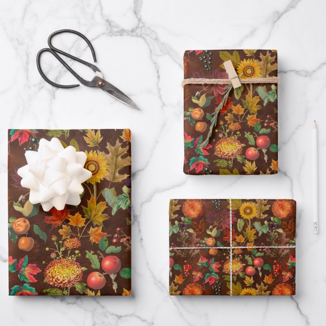 Autumn Fall Botanicals Wrapping Paper Sheet (Front)