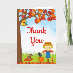 Autumn Fall Boy Scarecrow Birthday Thank You Card