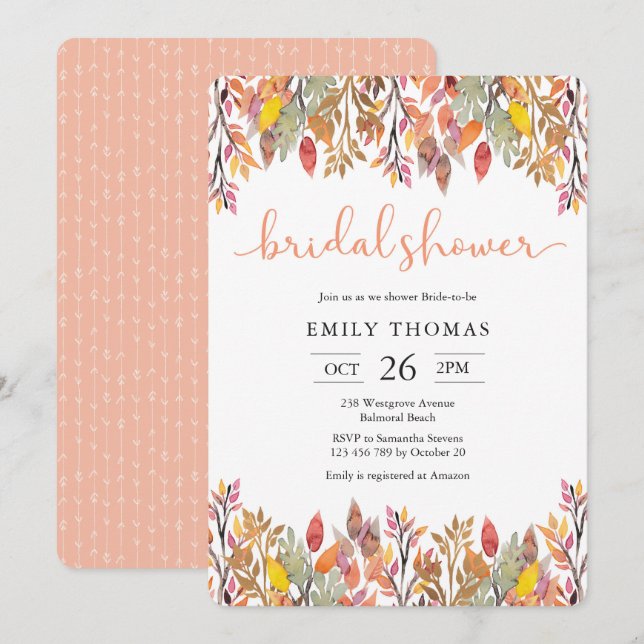 Autumn Fall Bridal Shower Invitation (Front/Back)