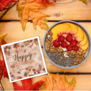 Autumn Fall Brown Leaves Happy Thanksgiving Napkin