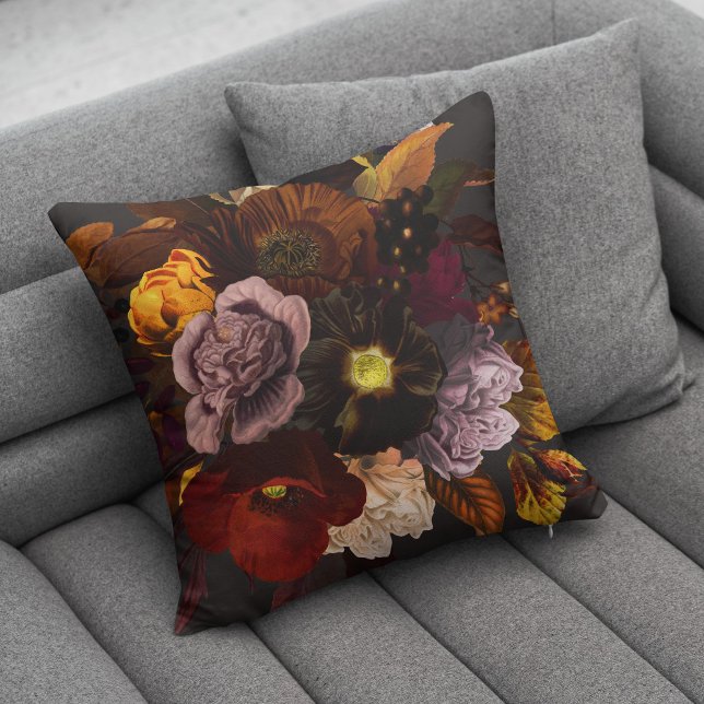 Autumn fall burgundy brown and dusty rose flowers cushion (Creator Uploaded)