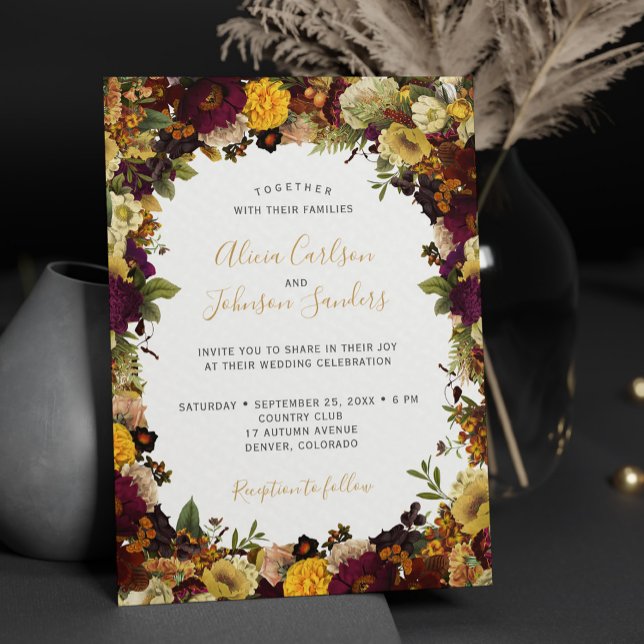 Autumn fall burgundy floral rustic chic wedding invitation (Creator Uploaded)