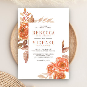 Autumn Fall Burnt Orange Floral Terracotta Wedding Invitation