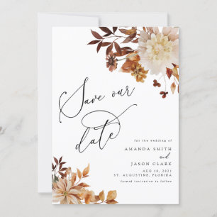 Autumn Fall Burnt Orange Rust Modern Save Our Date Invitation