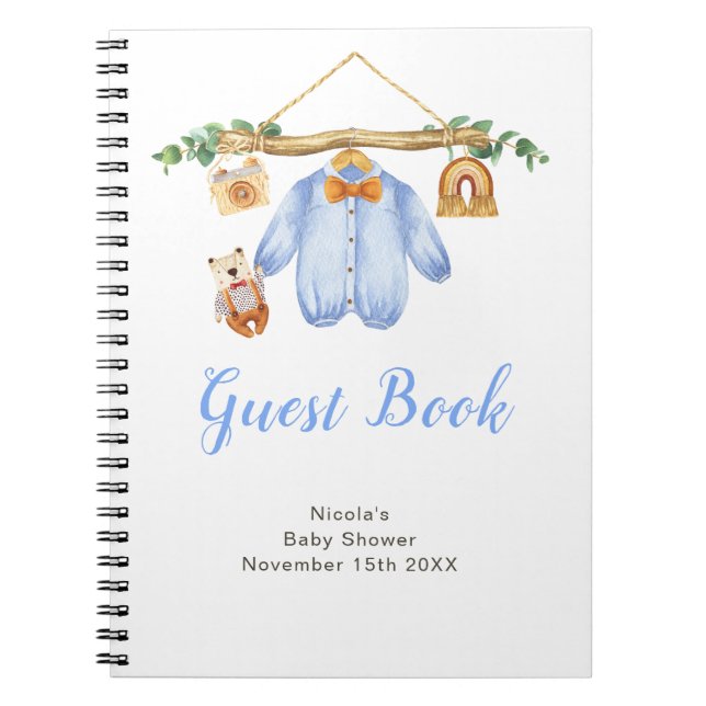Autumn Fall Clothe Line Boy Baby Shower Guest Book (Front)