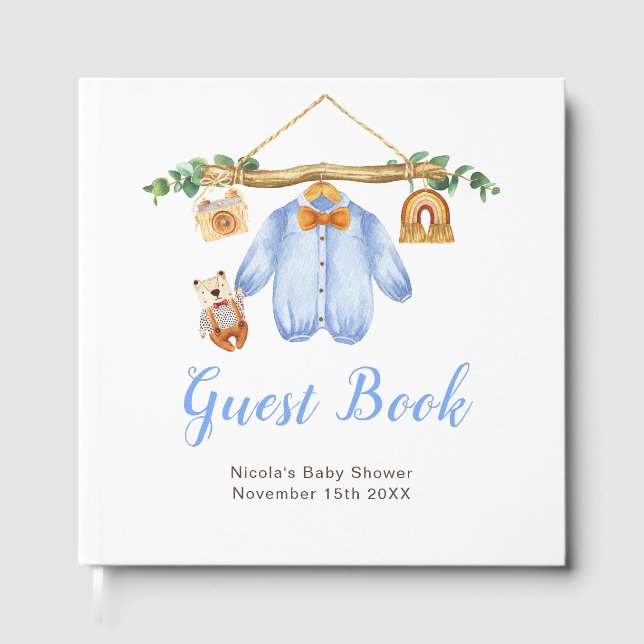 Autumn Fall Clothes Line Boy Baby Shower Guest Book (Front)