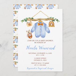 Autumn Fall Clothes Line Boy Baby Shower Invitation