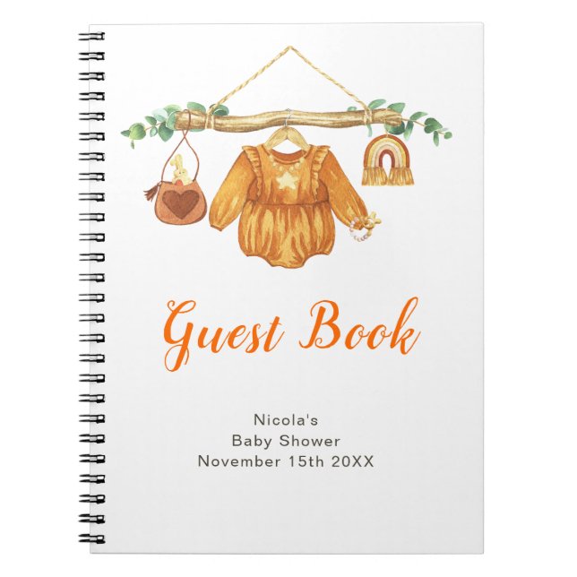Autumn Fall Clothes Line Girl Baby Shower Guest  Notebook (Front)