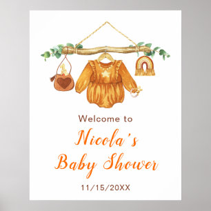 Autumn Fall Clothes Line Girl Baby Shower Welcome Poster