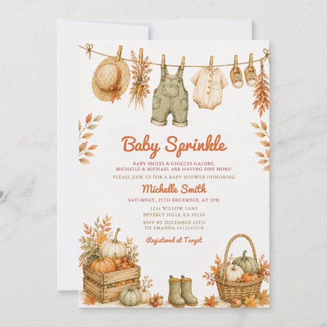 Autumn Fall Clothesline Baby Sprinkle  Invitation (Front)