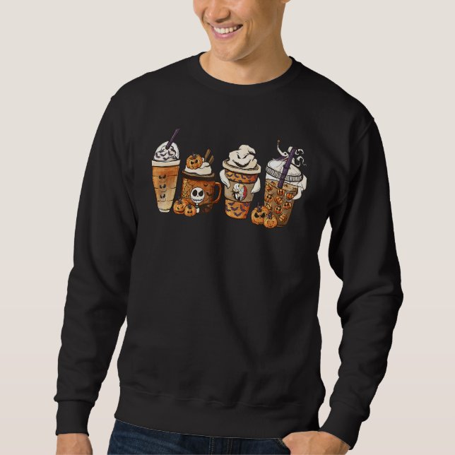 Autumn Fall Coffee Latte Cups Horrors & Ghost Hall Sweatshirt (Front)