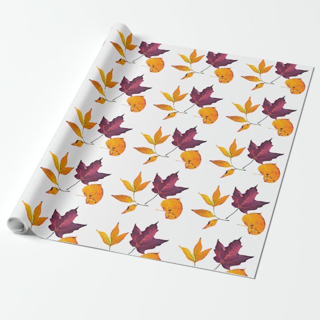 Autumn Fall Coloured Leaves Wrapping Paper (Unrolled)