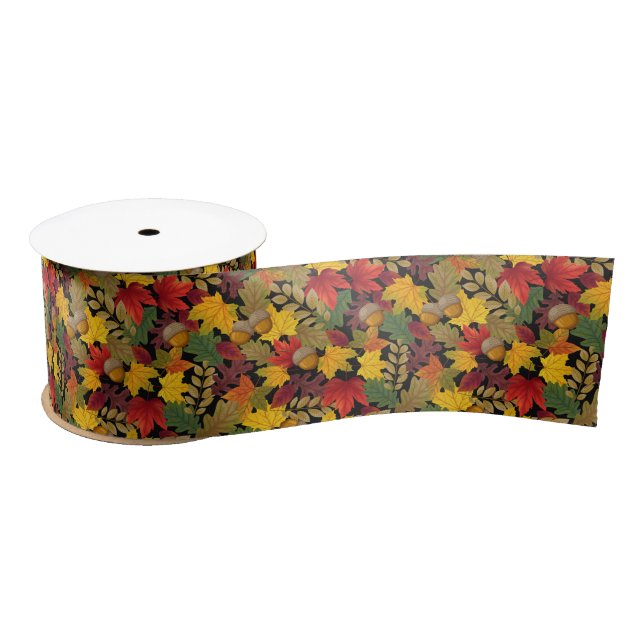 Autumn Fall Colourful Leaves  Satin Ribbon (Spool)