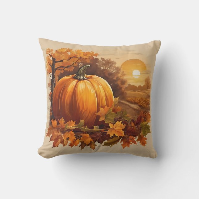 Autumn Fall Colours Pumpkin Landscape Cushion (Front)