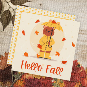 Autumn Fall Cute Bear Greeting Flat Card