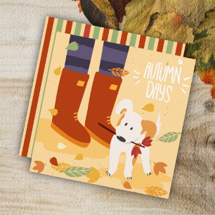 Autumn Fall Dog Walks Greeting Flat Card