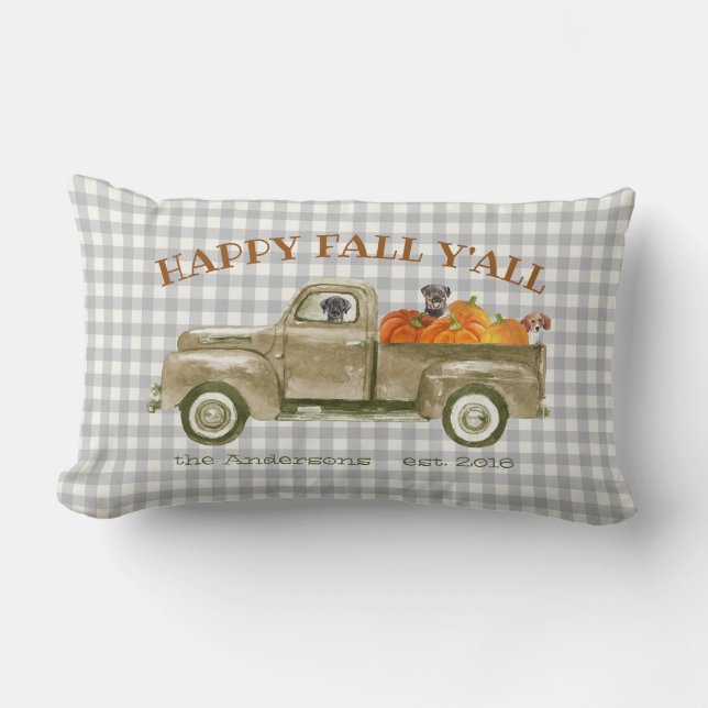 Autumn Fall Dogs and Pumpkins in Old Pickup Truck Lumbar Cushion (Front)