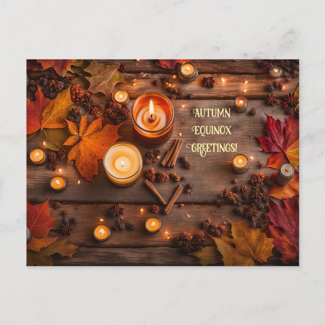 Autumn Fall Equinox Candles Spices Leaves Holiday Postcard (Front)