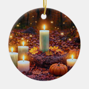 Autumn Fall Equinox Mabon Mystical Candles Ceramic Tree Decoration